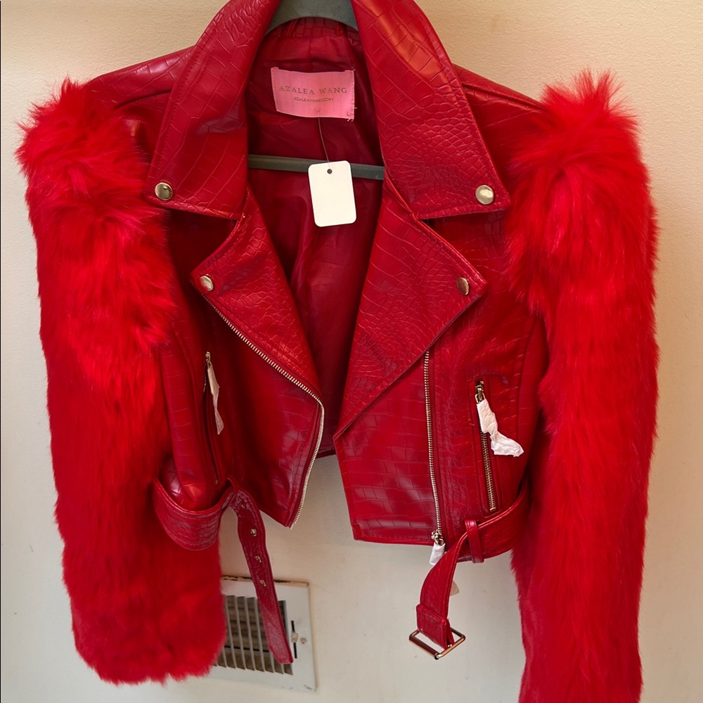 Red Faux Fur and Leather Jacket